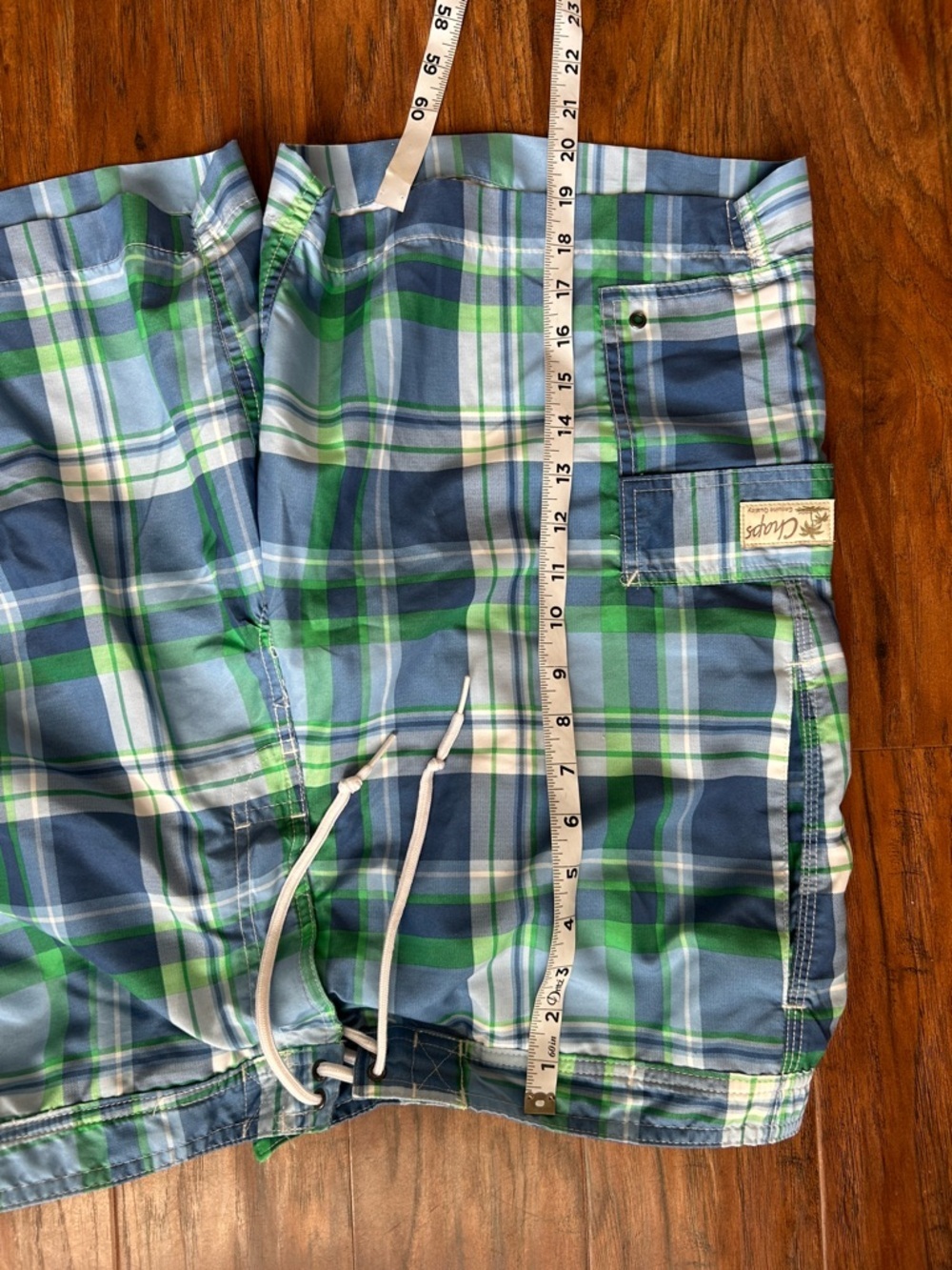 Chaps Blue and Green Plaid Men’s Swim Shorts - Picture 5 of 8